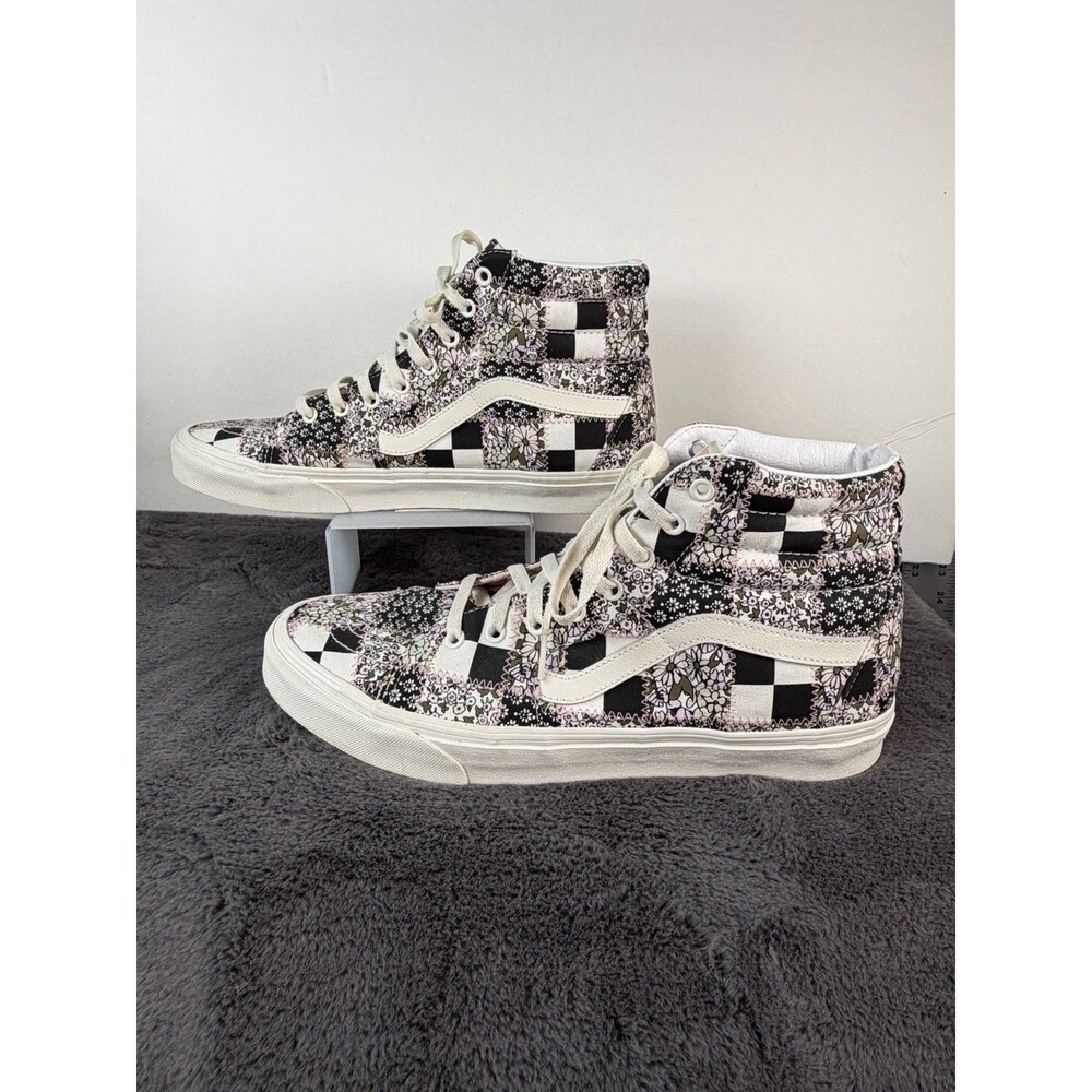 Vans Sk8-Hi Men’s Size 13 Floral Patchwork Checkerboard Pink Black Sneakers